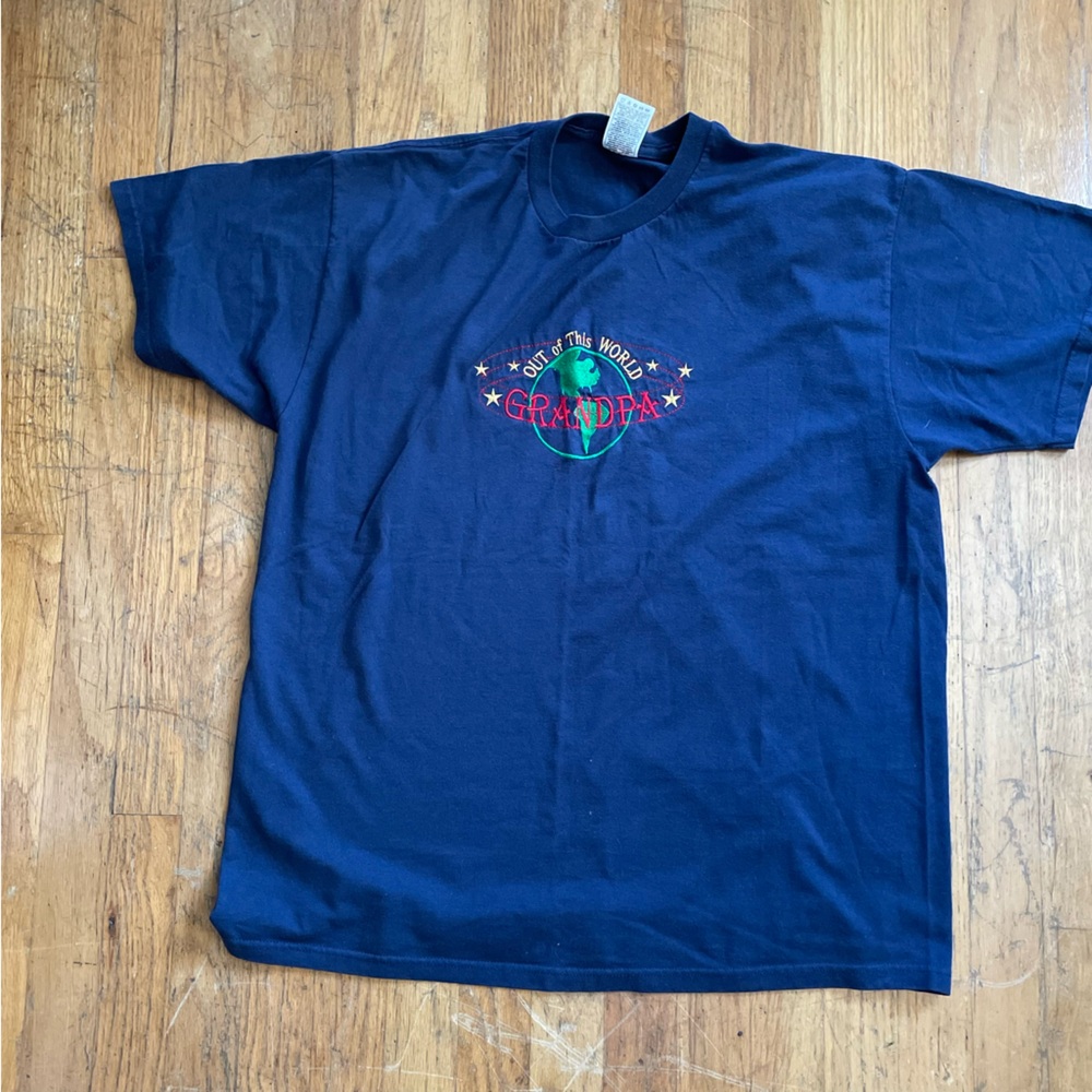 Graphic Tee navy blue shirt with embroidery Sz Extra Large